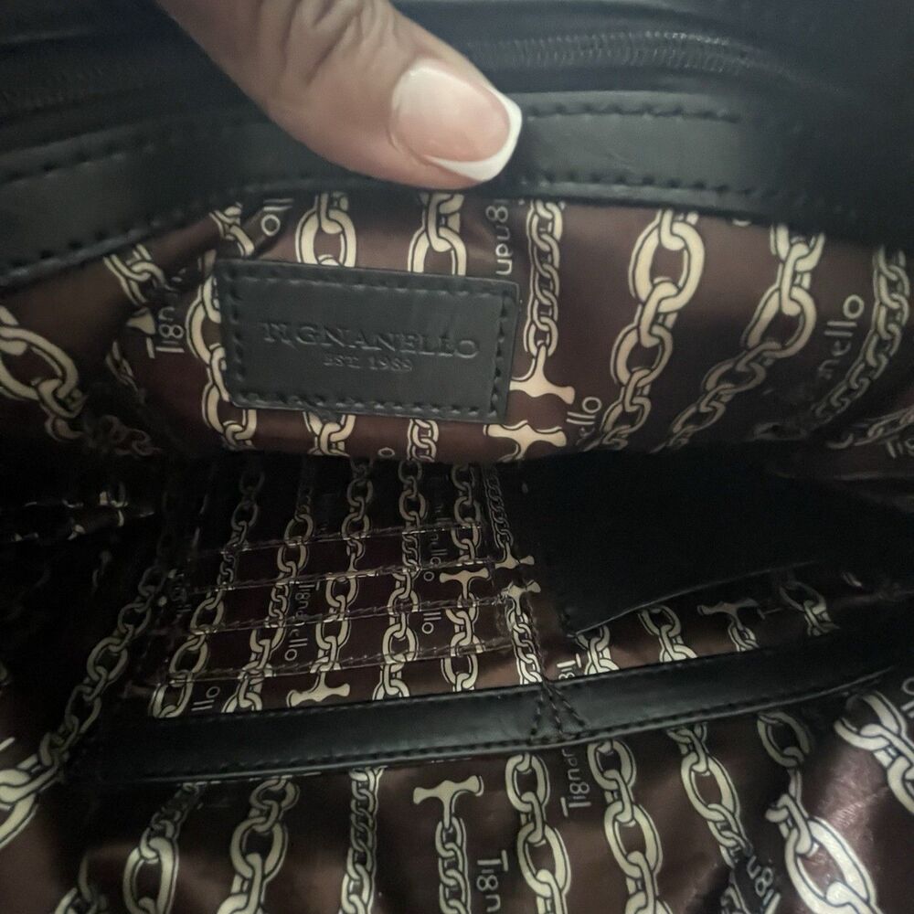 Tignanello Black Leather Shoulder Bucket Bag 12.5”{L}X9.5{H}X4.5”{W} Purse Work - Picture 12 of 13